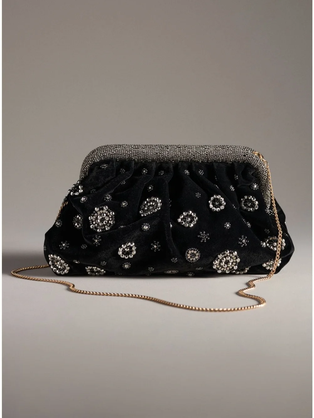 Anthropologie Studded Embellished Velvet Clutch